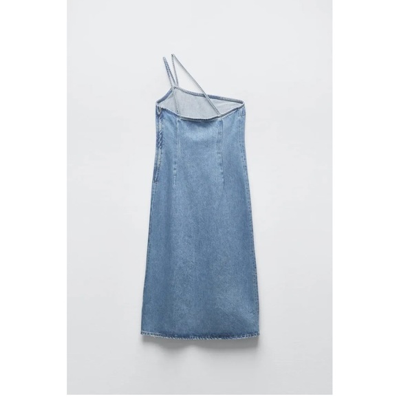 ZARA ASYMMETRIC DENIM MIDI DRESS BLUE - Picture 4 of 6